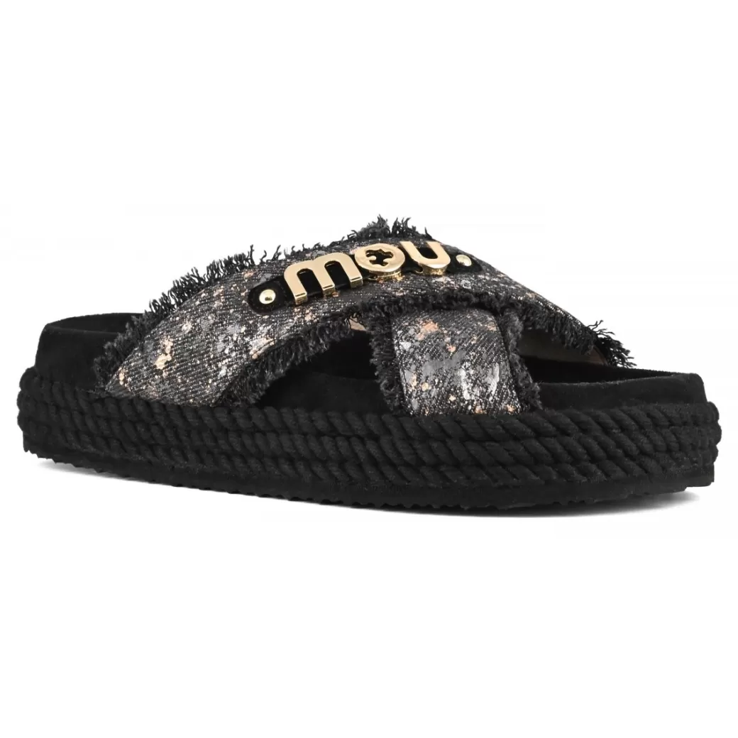 Sandali^Mou Criss-cross Rope Sandal Metallic Denim