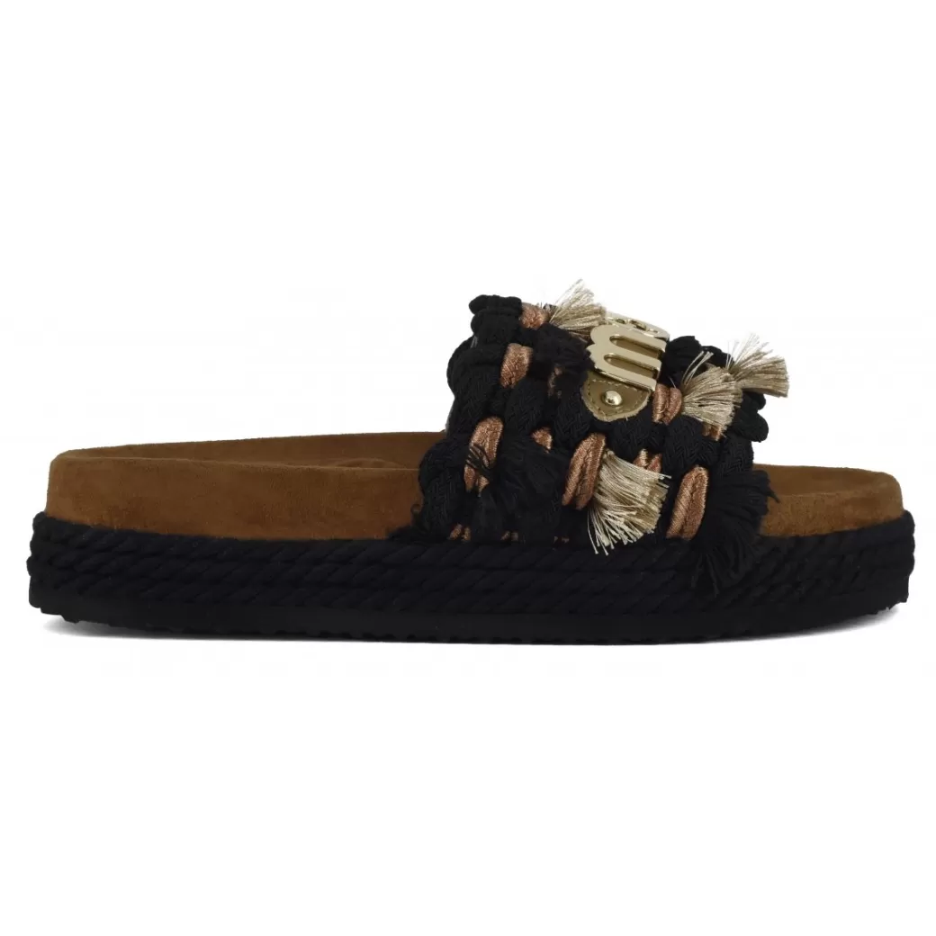 Slides | Sandali^Mou Monoband Rope Sandal Fringes black