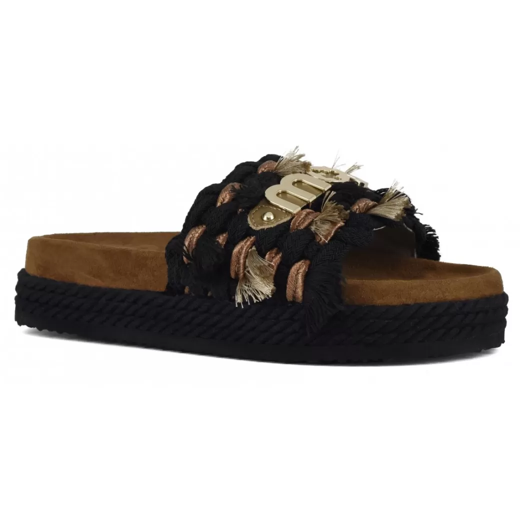 Slides | Sandali^Mou Monoband Rope Sandal Fringes black