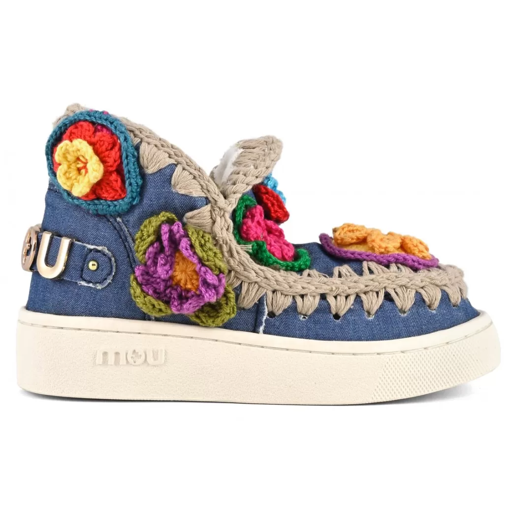 Sneakers^Mou Summer Eskimo Sneaker Kid Crochet Flowers denim