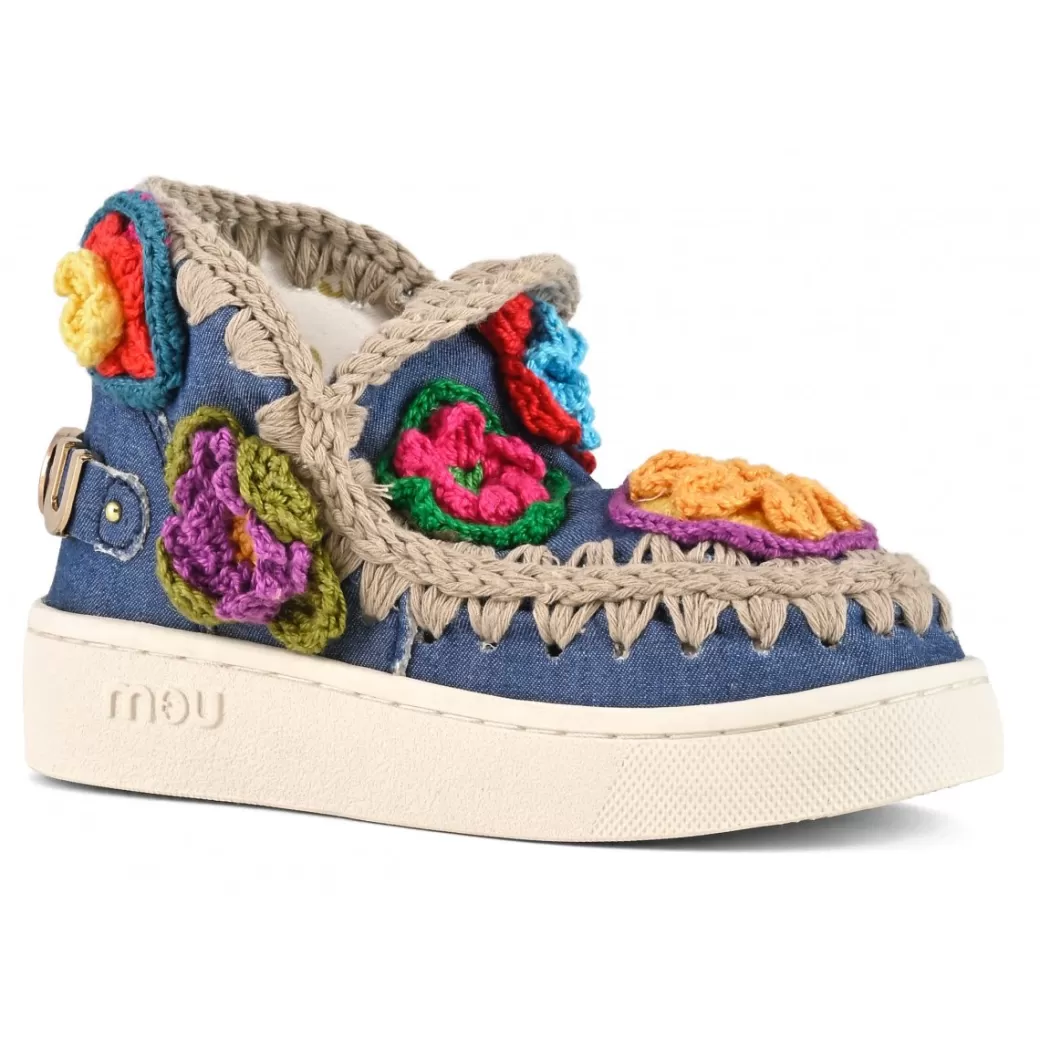 Sneakers^Mou Summer Eskimo Sneaker Kid Crochet Flowers denim