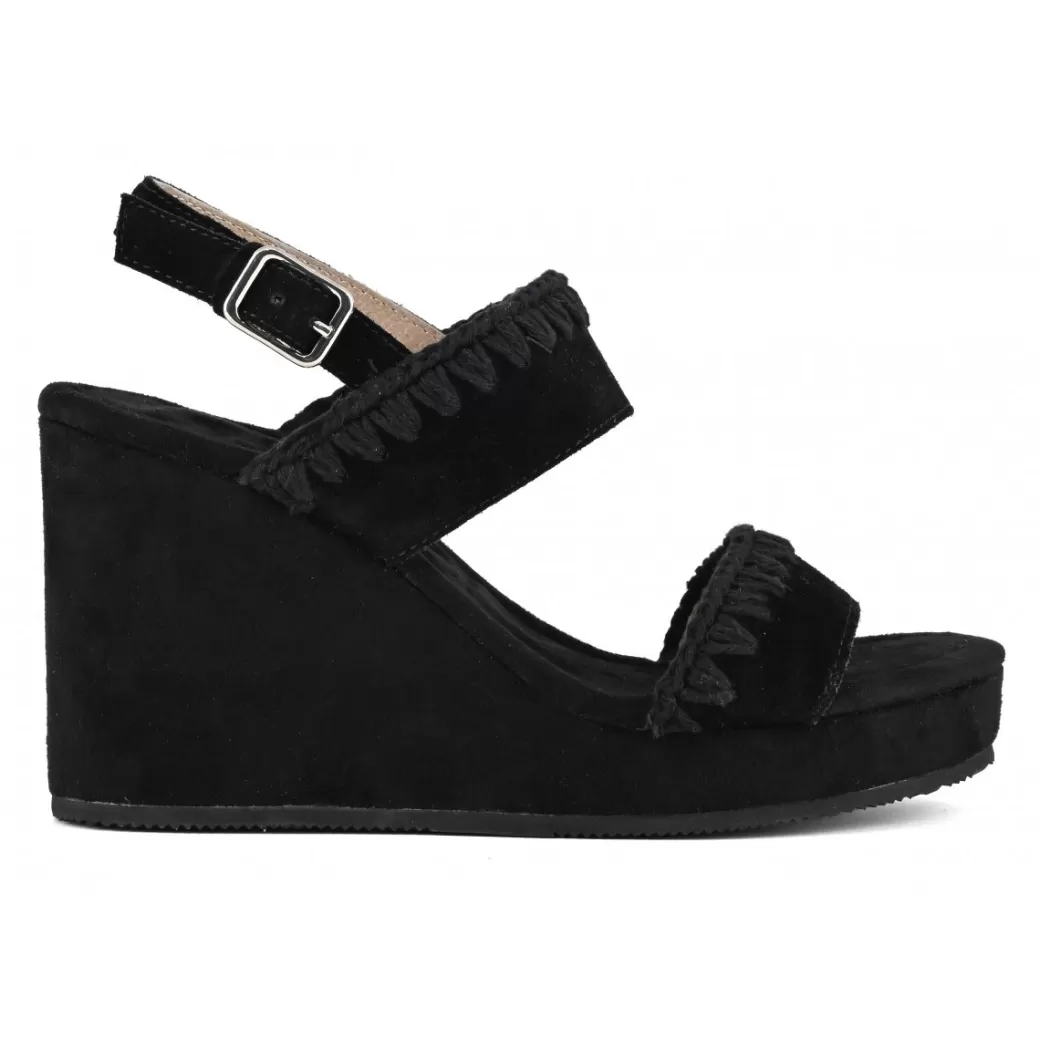 Zeppe^Mou Wedge Two-band & Back Strap Plain black